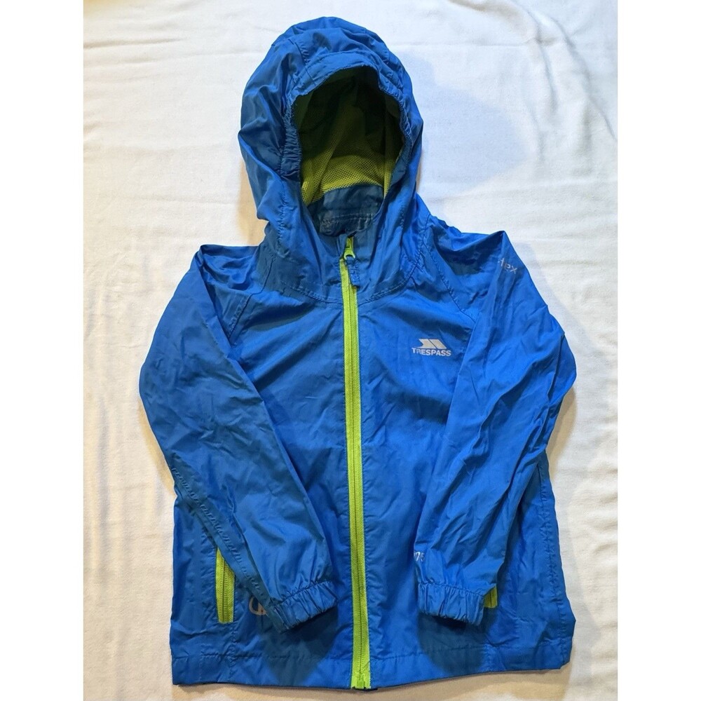 Trespass Qikpac Kids Waterproof Jacket TP75 Packaway Rain Coat Blue Size 3-4 Yrs